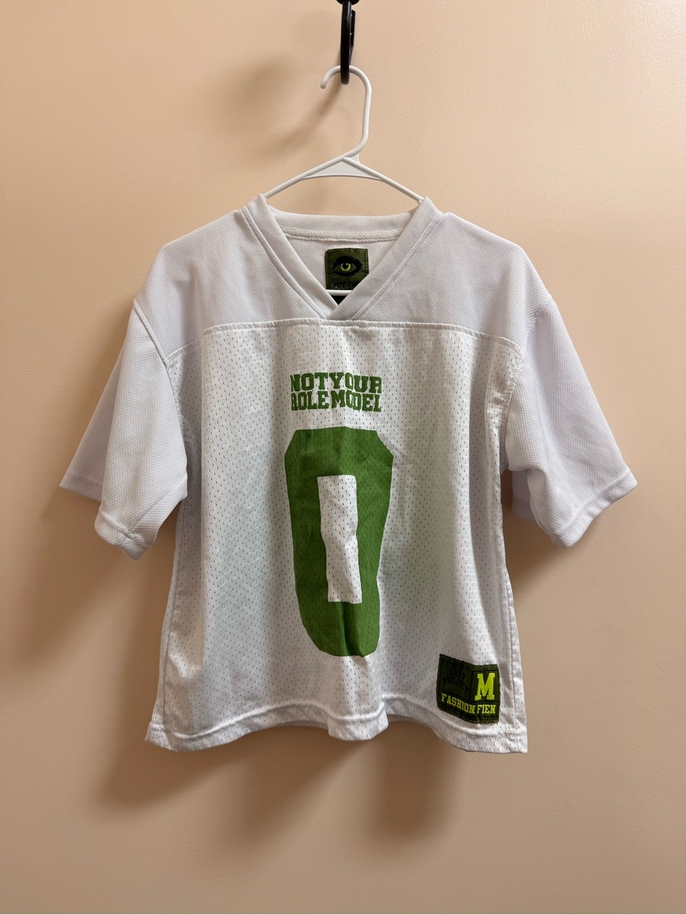 White & Green 'Not Your Role Model' Mesh Jersey Top